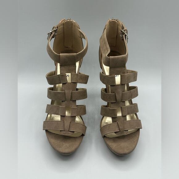 Y2K GUESS Gladiator Platform Heels Gold Detail Womens 8.5 - Picture 4 of 7